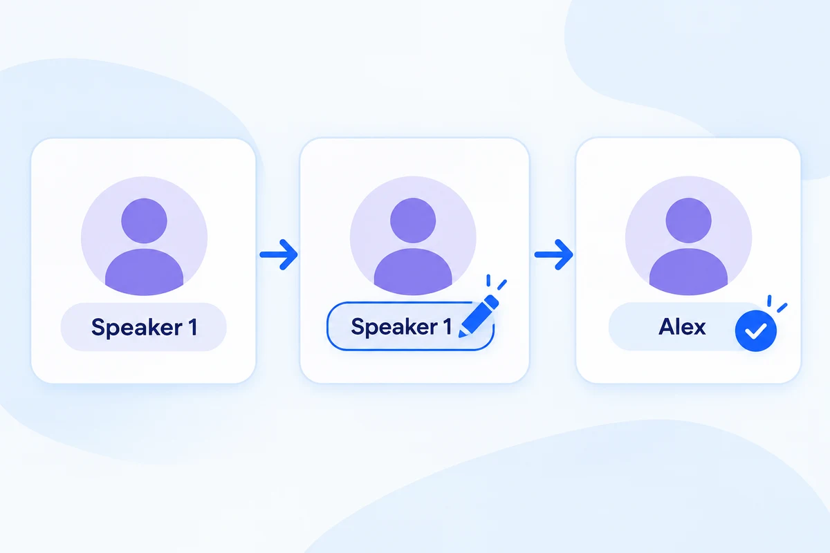 How to edit speaker names in Owll — rename Speaker 1 to a real name in one click